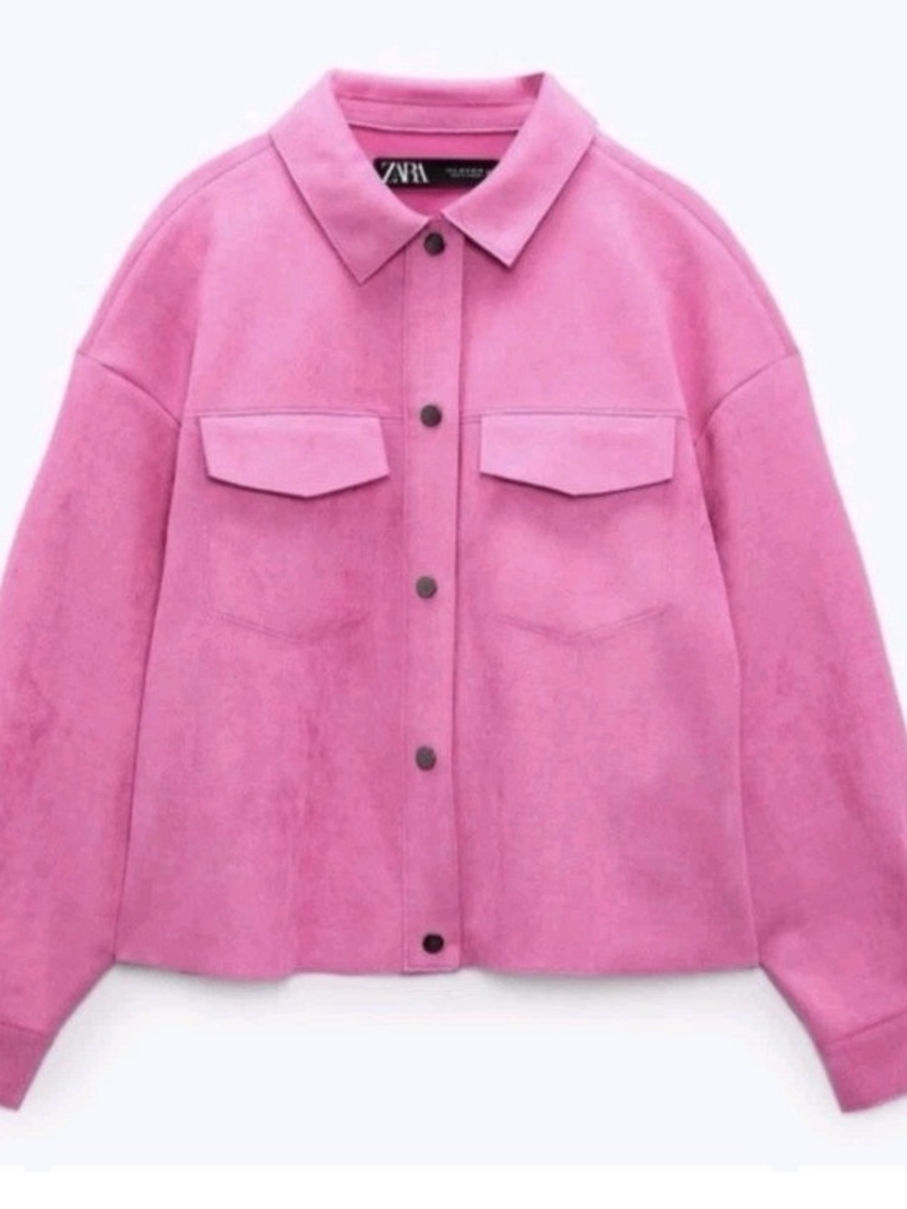 ZARA Pink Faux Suede Jacket Womens Size M Shacket Collared Snap Front